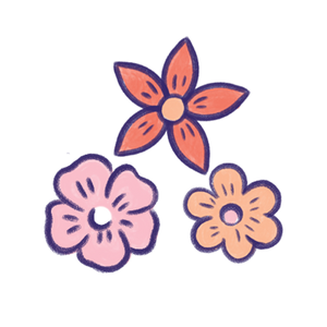 Trois fleurs colorées